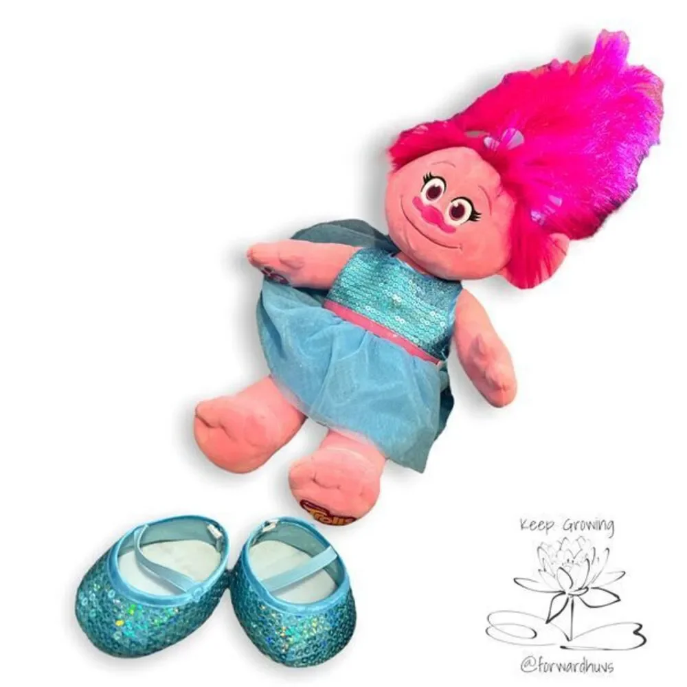 Princess Poppy Trolls Build a Bear Plush with Blue Sequins Dress & Shoes